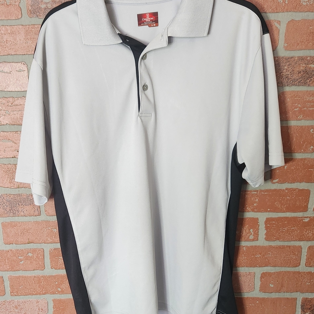Champion Tour Golf Gray and Black Polo Shirt Classic Design